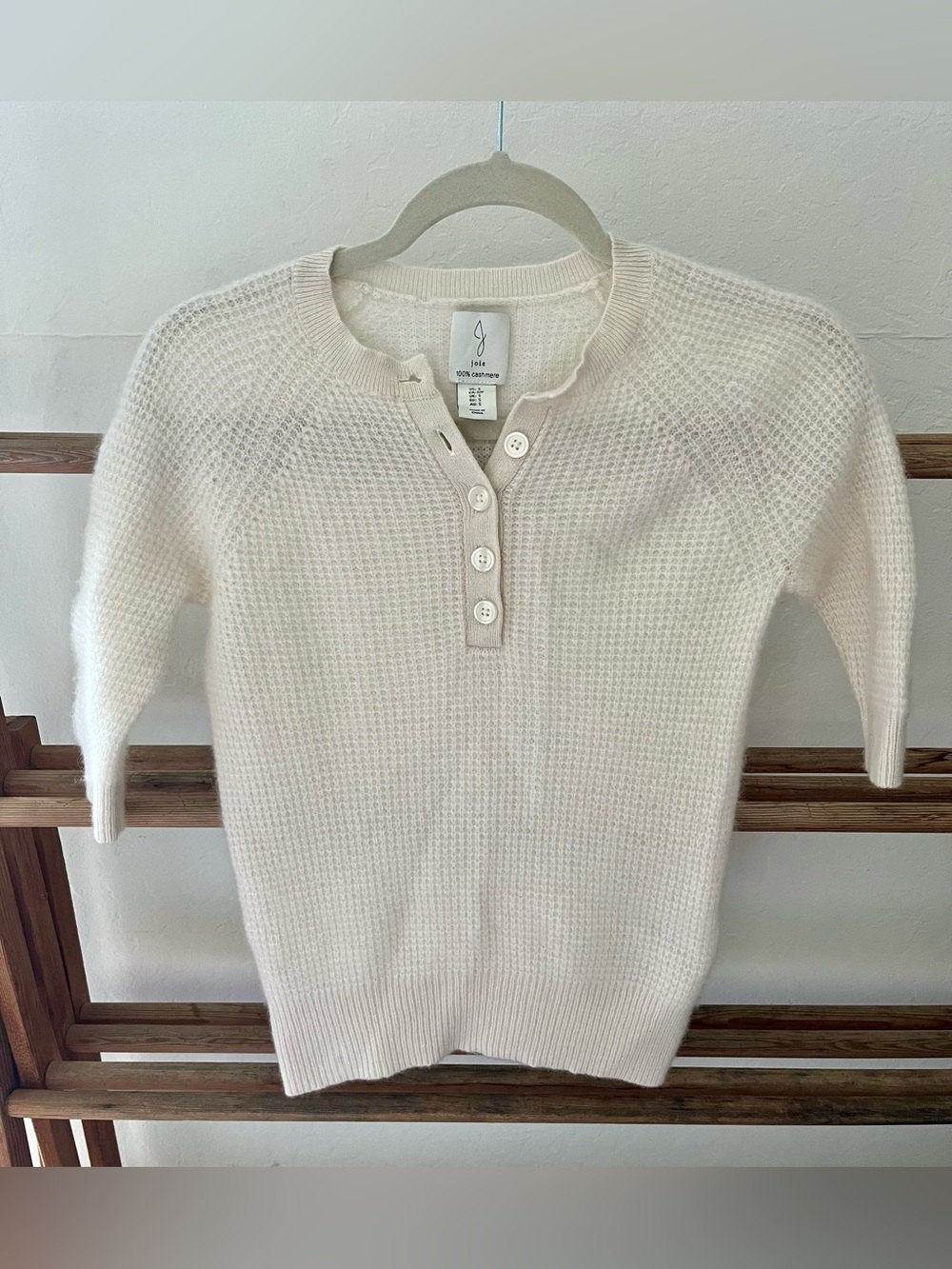 Joie 100% cashmere Ivory Waffle-Knit Henley Sweater